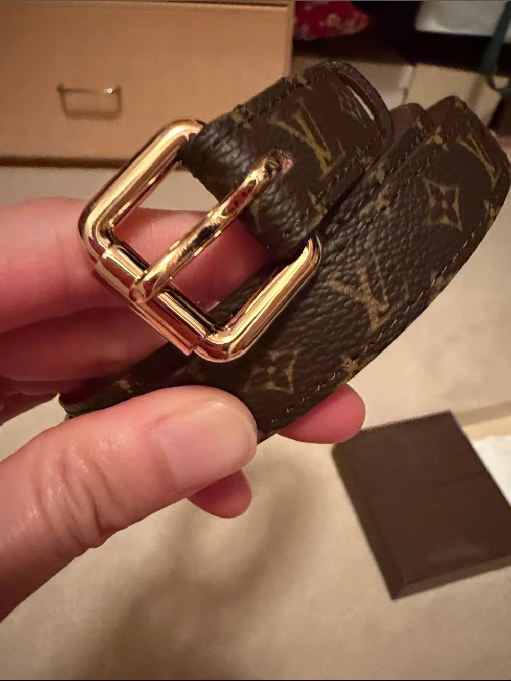 Louis Vuitton Monogram Canvas Belt with Gold Buckle
